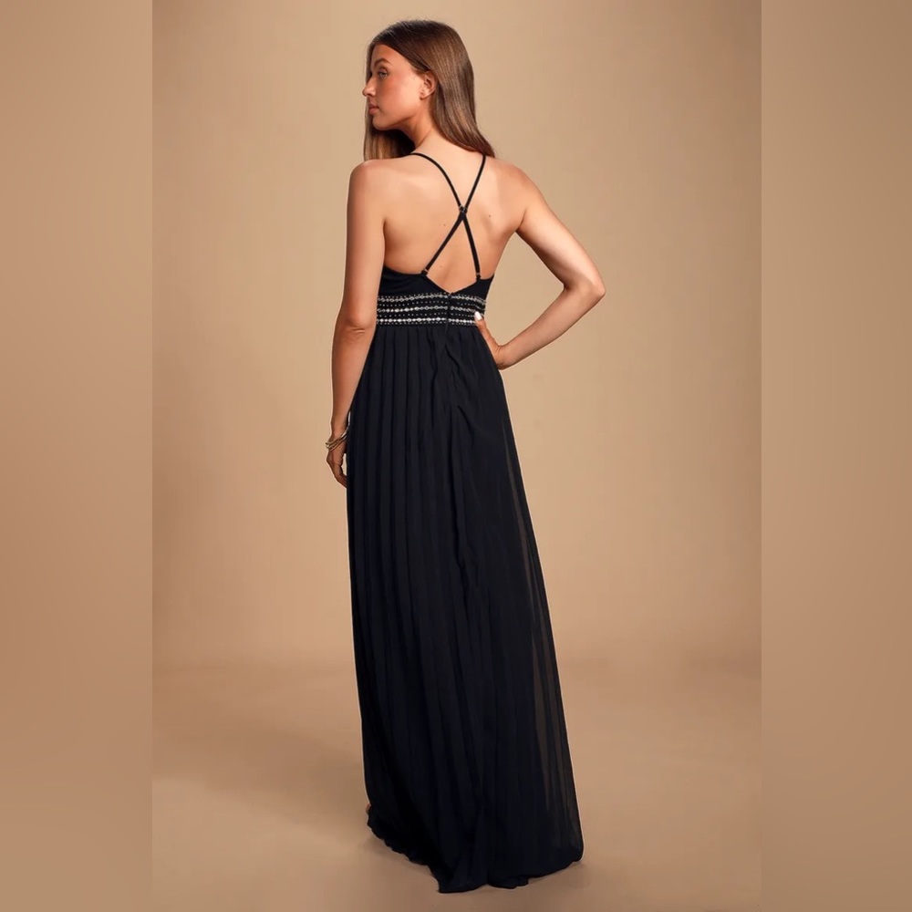 NWT Lulu’s Glamorous Gala Black Embroidered Maxi Dress - Picture 8 of 11